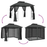 Gazebo with Double Roof and Mesh Walls Anthracite 2.94x2.94 m Steel 368455