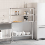 Kitchen Work Table with Overshelf 110x30x150 cm Stainless Steel 3208902