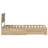 Bed Frame Sonoma Oak and Silver 75 x 190 cm Engineered Wood 3410960