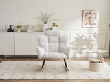 Soft Teddy Fabric Tufted Upholstered Rocking Chair Padded Seat with Headrest For Living Room W1397P227837