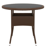 Garden Table 80x75 cm Tempered Glass and Poly Rattan Brown 310605