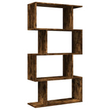 Room Divider Bookcase 4-Tier Smoked Oak 70x24x129 cm Engineered Wood 858106
