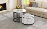 High Gloss Modern Round Nesting Coffee with Marble Pattern Top, White & Black Nesting Coffee N605P178412Z