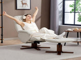 Linen Swivel Recliner Chair with Footstool, Upholstered Reclining Armchair with Wooden Base for T3398P423877