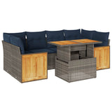 7 Piece Garden Sofa Set with Cushions Grey Poly Rattan Acacia 3327680