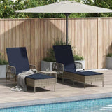 Sun Lounger Reclining 3 pcs Grey and Navy Blue Poly Rattan 365438