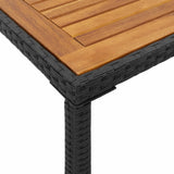 Garden Table Black PE rattan, powder-coated steel, solid acacia wood 365077