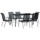 7 Piece Garden Dining Set Black Steel and Textilene 3200679