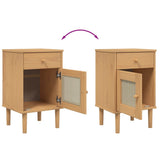 Bedside Cabinet SENJA Rattan Look Brown 40x35x65 cm Solid Wood Pine 358013