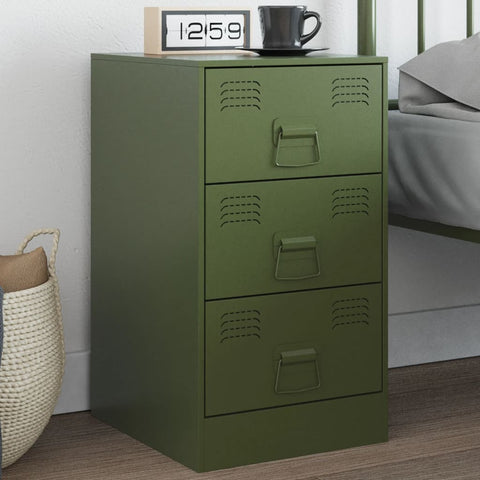 ZNTS Bedside Cabinet Olive Green 34.5x39x62 cm Steel 841783