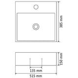 Basin with Faucet Hole Ceramic White 51.5x38.5x15 cm 142346
