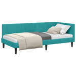 Corner Bed Frame with Headboard Turquoise 90 x 190 cm Velvet 42016346