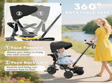 6 in 1 Foldable Kids Trike with Adjustable Parent Handle & Canopy for Ages 1-5, Black T3398P378919