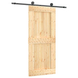 Sliding Door Natural and Black 90 x 210 cm Solid Pine Wood 3444978