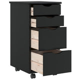 Rolling Cabinet with Drawers MOSS Black Solid Wood Pine 4015792