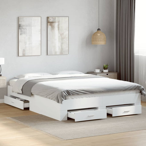 ZNTS Bed Frame with Drawers without Mattress White 150x200 cm King Size 3280377