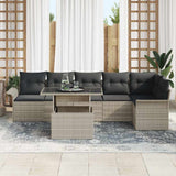 Garden Sofa Set with Cushion 7 pcs Light Grey Poly Rattan 3348298