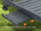 Garden Patio Sun Lounger, Outdoor Wooden Sun Bed with Built-In Table, Reclining Backrest and Rolling T3398P325280