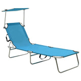 ZNTS Folding Sun Lounger with Canopy Blue Aluminium 310362