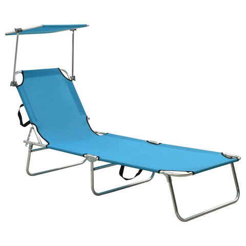 ZNTS Folding Sun Lounger with Canopy Blue Aluminium 310362