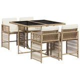 5 Piece Garden Dining Set with Cushions Beige Poly Rattan 3211618