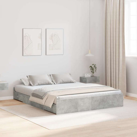 Storage Bed Frame Concrete grey 135 x 190 cm Engineered wood 3335320