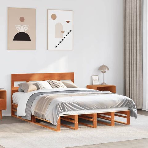 ZNTS Bed Frame without Mattress Wax Brown 120x190 cm Small Double Solid Wood Pine 3302311