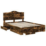 Bed Frame with Drawer Smoked Oak 140 x 190 cm Engineered Wood 3413607