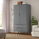 Wardrobe MOLDE Grey 90x55x175 cm Solid Wood Pine 350524