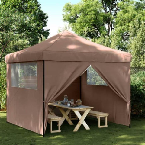 Foldable Party Tent Pop-Up with 4 Sidewalls Brown 4004932