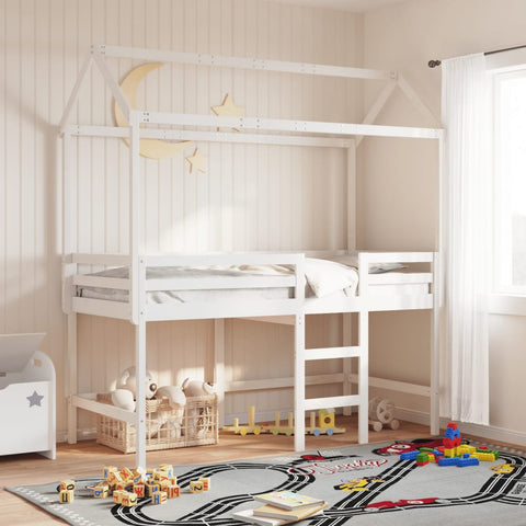 ZNTS Loft Bed with Ladder and Roof without Mattress White 90x200 cm 3282145