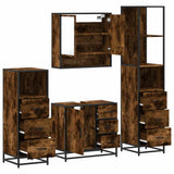 4 Piece Bathroom Furniture Set Smoked Oak Engineered Wood 3301287