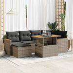 ZNTS 7 Piece Garden Sofa Set with Cushions Grey Poly Rattan Acacia 3327511