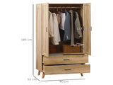 2 Door Wardrobe, Modern Wardrobe with 2 Drawer and Hanging Rail for Bedroom, Natural T3398P378726