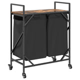Laundry Basket 2 Compartments with Wheels Smoked Oak 859097