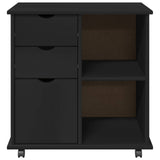 Rolling Cabinet Black 63.5 x 39 x 65.5 cm Solid Pine Wood 42028383