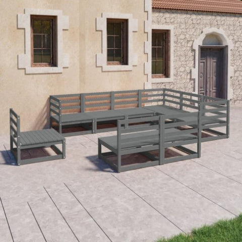 9 Piece Garden Lounge Set Grey Solid Pinewood 3075786
