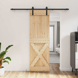 Sliding Door Natural and Black 70 x 210 cm Solid Pine Wood 3444923