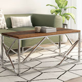Coffee Table Silver Stainless Steel and Solid Sleeper Wood 349941