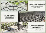Metal Garden Bench Loveseat with Slatted Seat, Black T3398P548535