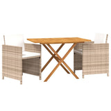 3 Piece Garden Dining Set with Cushions Beige 3094300