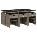 11 Piece Garden Dining Set with Cushions Grey Poly Rattan 3211148