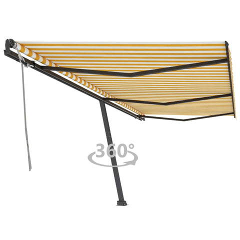 ZNTS Freestanding Manual Retractable Awning 600x350 cm Yellow/White 3069878