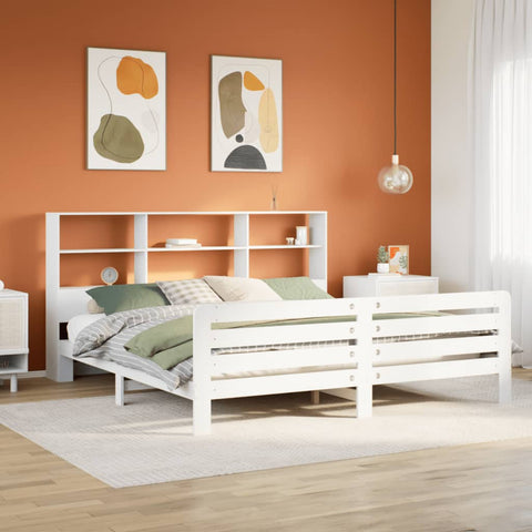 ZNTS Bed Frame without Mattress White 200x200 cm Solid Wood Pine 3309936
