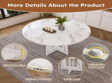 47.24" Round Dining Table for 4 - Farmhouse MDF Table with Marble White Finish, 300lb Capacity, Easy W1196P512185