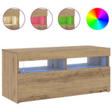 TV Cabinet with LED Lights Artisan Oak 90x35x40 cm Engineered Wood 856308