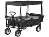 Garden Cart with Romovable Canopy, Foldable Trolley Wagon 4 Wheels Front Cup Holder Cooler Bag Push MG193381BAA