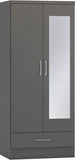 ZNTS Nevada Mirrored 2 Door 1 Drawer Wardrobe 100-101-137