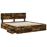 Bed Frame with Drawer Smoked Oak 180 x 200 cm Engineered Wood 3412161