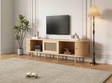 TV Stand with 1 Rattan Drawer and 2 Sliding Doors,Oval TV Cabinet Storage Sideboard with Rounded N605P339346E